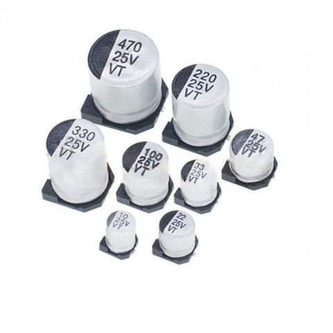 25V 10/22/33/47/100/220/330/470/1000/2200μF SMD Aluminum Electrolytic Capacitor