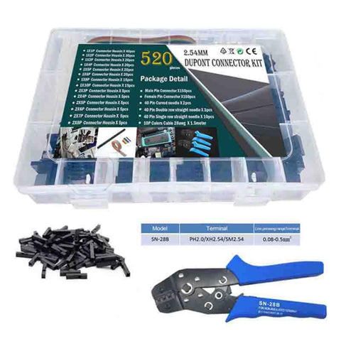 520 pcs 2.54 MM 1/2/3/4/5/6/7/8P DuPont Connector Kit