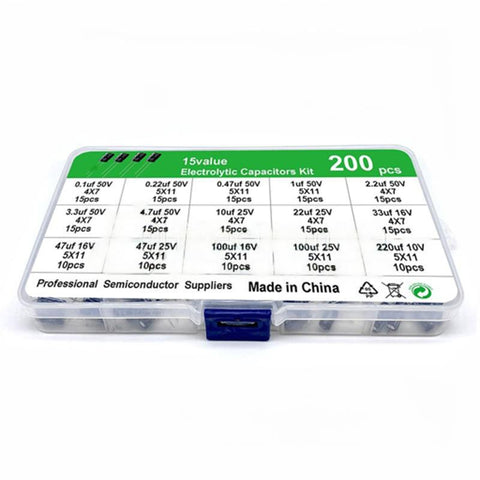 200 pcs 15 Values Electrolytic Capacitors Kit